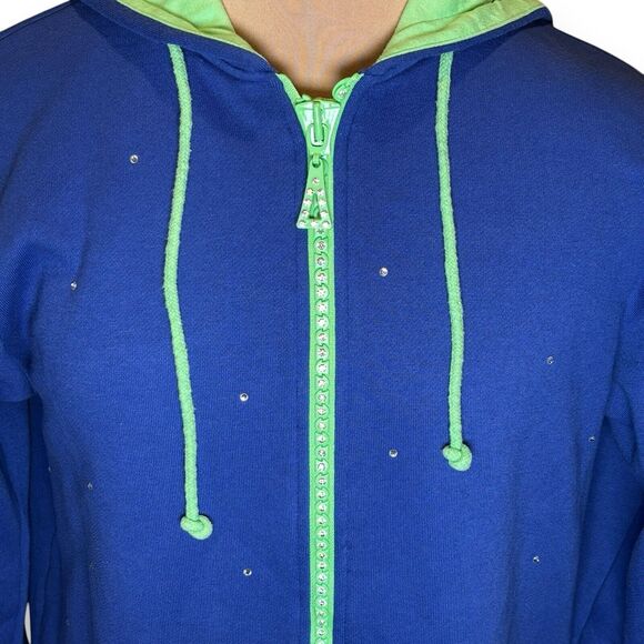 QUACKER FACTORY QVC Size Small Blue Cotton Fleece Rhinestone Hoodie Jacket - Picture 2 of 11
